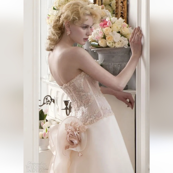 Atelier Aimee strapless beaded floral wedding gown roses ruched size 2 size 4 - Picture 13 of 14